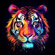 tiger illustration in abstract, rainbow ultra-bright neon artistic portrait graphic highlighter lines on minimalist background