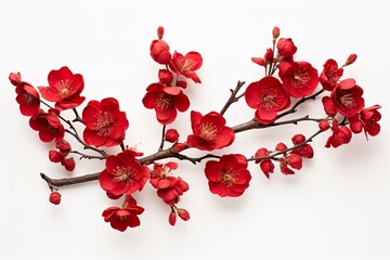 a bunch of lovely crimson blossoms against white backdrop. Generative AI