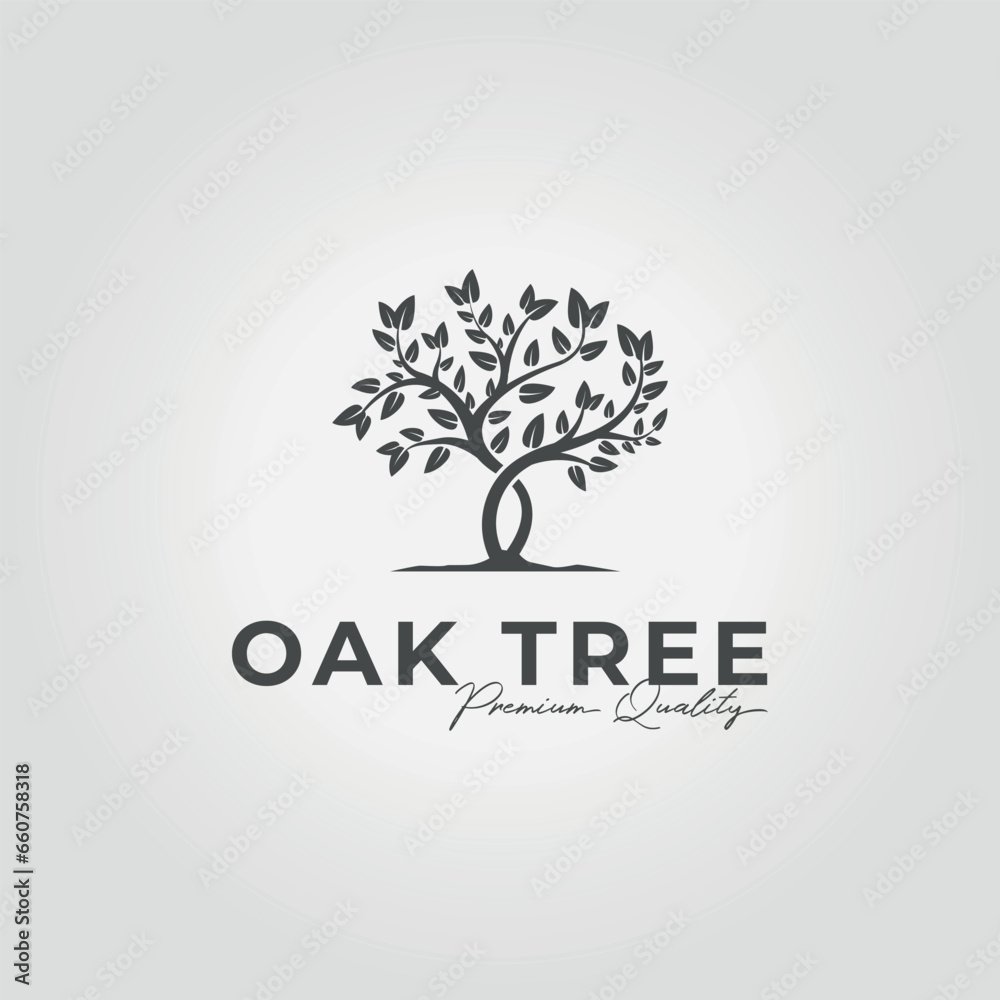 minimalist logo of oak tree, vector design illustration of olive tree ...