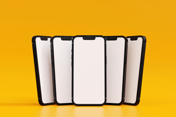 Wall Mural - Set of mobile phone with blank screen, mockup for web design web pages or banner, promotion, 3D rendering.