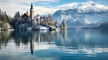 Bled Lake Country In Winter Season
