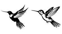 Illustration Of A Hummingbirds Set, Generative Ai.