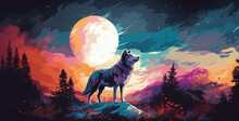 A Wolf Standing Alone On The Hill In Beautiful Wolf Howling At Night Wolf In The Night Wolf Howling At The Moon
