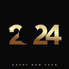 Wall Mural - 2024 Happy New Year card with golden text. Vector