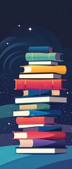 High book stacks or pile on night dark background