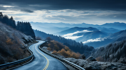 Wall Mural - Mountain road - home for Christmas - snow - holiday travel - vacation - getaway - travel - trip