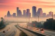 Cityscape of Houston's downtown over the highways. Generative AI