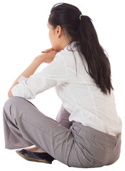 Poster - Digital png photo of back view of biracial businesswoman sitting on transparent background