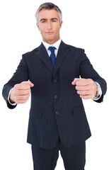 Aufkleber - digital png photo of focused caucasian senior businessman holding on transparent background