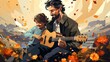 Colorful father and child Make music or play musical , Cartoon Graphic Design, Background HD For Designer