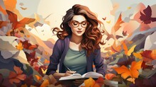 Colorful Woman Publishing Research Papers Cartoon, Cartoon Graphic Design, Background HD For Designer