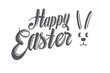 Digital png illustration of rabbit with happy easter text on transparent background