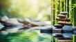 States of mind, meditation, feng shui, relaxation, nature, zen concept. Bamboo, rocks and water 