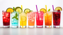 Colorful Set Of Cocktails On White Background