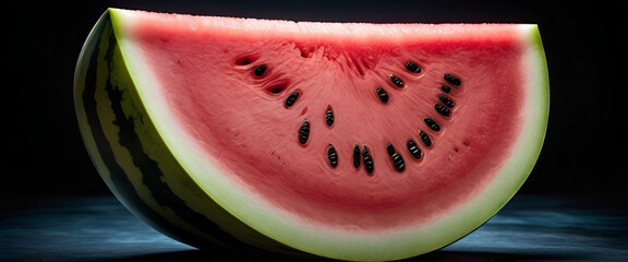 Poster - piece of watermelon on a dark background close-up