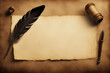 a feather quill on a piece of old paper