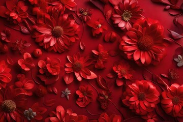 Wall Mural - Beautiful 3d Wallpaper With Beautiful Flower Beautiful Leather Base Red Color Background Wallpaper