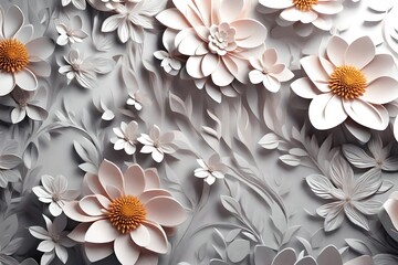 Wall Mural - 3D Wallpaper Design and beautiful flower background. 3D Floral abstract wallpaper rendering. beautiful flower rendering, 3D illustration wall poster.