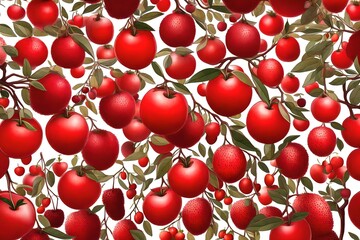 Wall Mural - Many red fruit on tree in white background