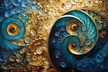 Closeup Spiral Design Gold Blue Breathtaking Wave Nautilus Unique Sequences Folded Geometry Ocean Sprites