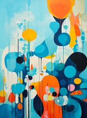 flowers blue background design milk drips energy spheres orange turquoise large canvas sky