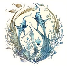 Incorporate Pisces Into The Logo The Bluebell Illustration Could Be Set Against A Backdrop Of Watery Blue Tones To Represent The Pisces Zodiac Signs Connection To Water Additionally The Bluebell 