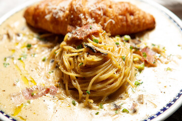 Poster - Cream pasta with croissants