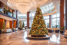 Christmas tree in a luxury hotel or corporation hall