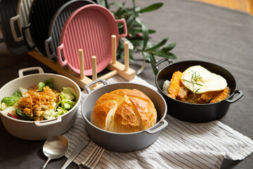 Canvas Print -  bread and various foods on the table	