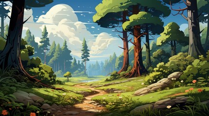 Wall Mural - In the forest cartoon, wallpaper pictures, Background HD