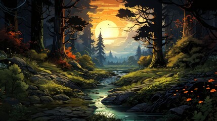 Wall Mural - In the forest cartoon, wallpaper pictures, Background HD