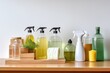 natural cleaning products showcased on a wooden shelf