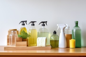 Sticker - natural cleaning products showcased on a wooden shelf