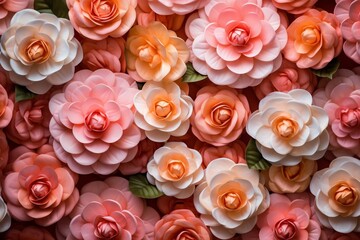  Background of beautiful camellia flowers. Generative AI