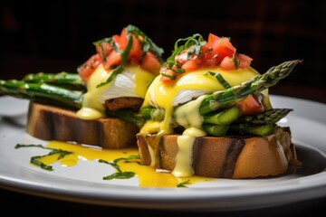 Wall Mural - italian bruschetta with wood-fired asparagus and hollandaise sauce