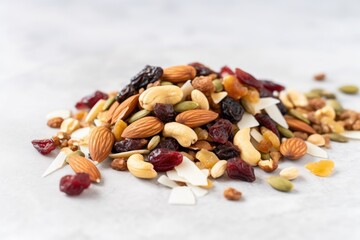 Poster - a heap of trail mix on a marble countertop