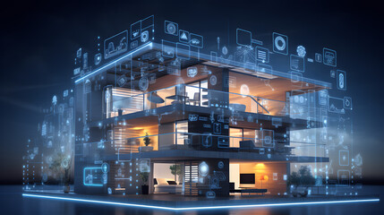 Interior smart home illustration with artificial intelligence concept
