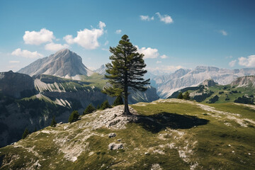 Wall Mural - an aerial shot of a tree on top of a mountain - Generative AI