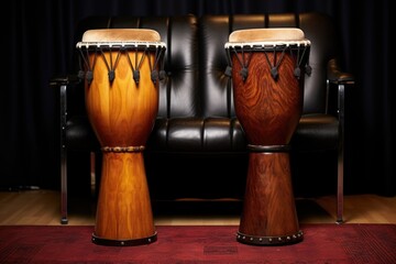 two djembe drums of different sizes, side by side