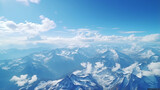 Fototapeta Londyn - Flying over beautiful mountains, in a plane - Generative AI