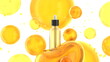 Bottle natural yellow oil, beauty health medicine , background, liquid cosmetic oil. Glass Bottle, care organic herbal, treatment spa, skin aromatherapy. 3d render