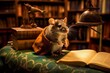 Bookworm rat reading in library. Generative AI