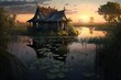 Forgotten swamp village at sunset among swamp vegetation swamp poetry 
