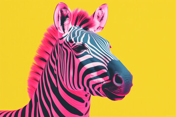 Sticker - pink zebra on a yellow background