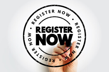 Poster - Register Now text stamp, concept background