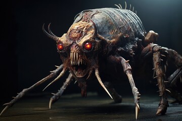 Grotesque hybrid creature on black background