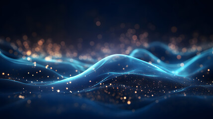 Poster - Abstract digital background. Technology background with connected dots on 3D wave landscape. Data science, particles, digital world, virtual reality, cyberspace, metaverse concept