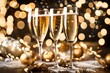 A close-up of a sparkling New Year's Eve champagne toast