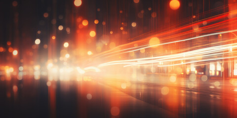 Abstract blurred night street lights background. Defocused image of a city street at night. 