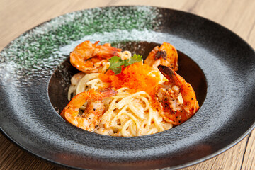 Canvas Print - Spaghetti with grilled shrimp, ebiko, and cream sauce